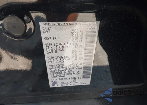 2015 Nissan Rogue Sl from USA, damaged, VIN 5N1AT2MT2FC898616